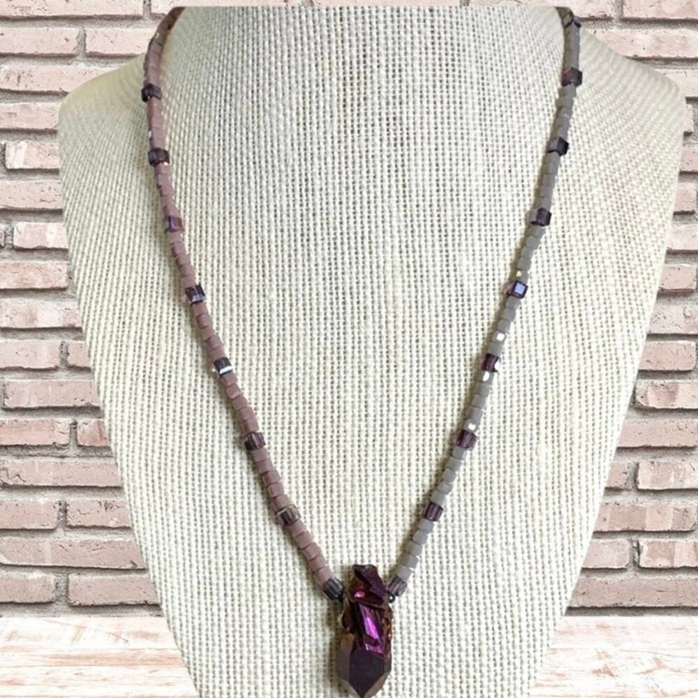 hand crafted Crystal‎ Pendant Necklace Women 17" Purple Beaded One of a Kind